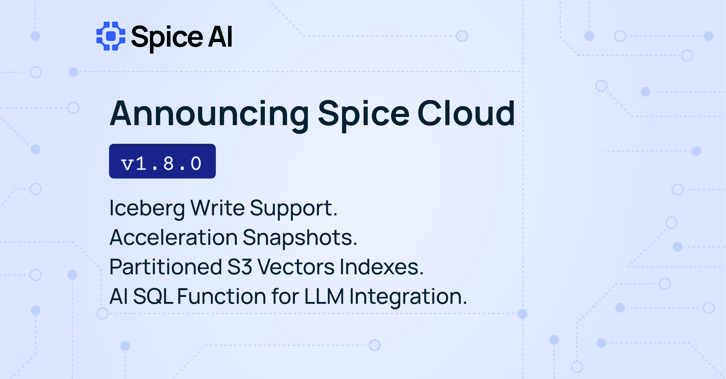 Spice Cloud v1.8.0: Iceberg Write Support, Acceleration Snapshots & More